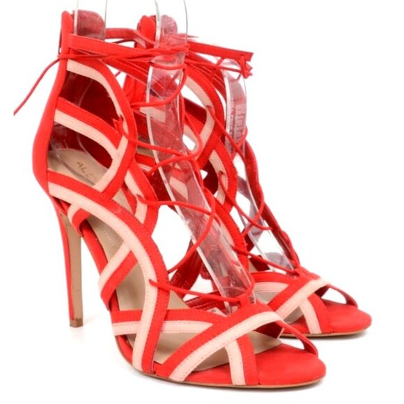 Aldo Women's Size 9 Shaylla Ankle Strap Sandals Red Pink Artsy Open Toe Straps - Picture 3 of 9